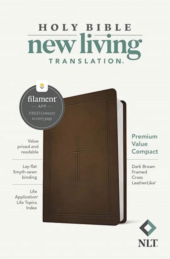 NLT Premium Value Compact Bible, Filament Enabled Edition-Dark Brown Framed Cross LeatherLike