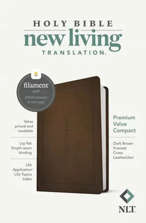 NLT Premium Value Compact Bible, Filament Enabled Edition-Dark Brown Framed Cross LeatherLike