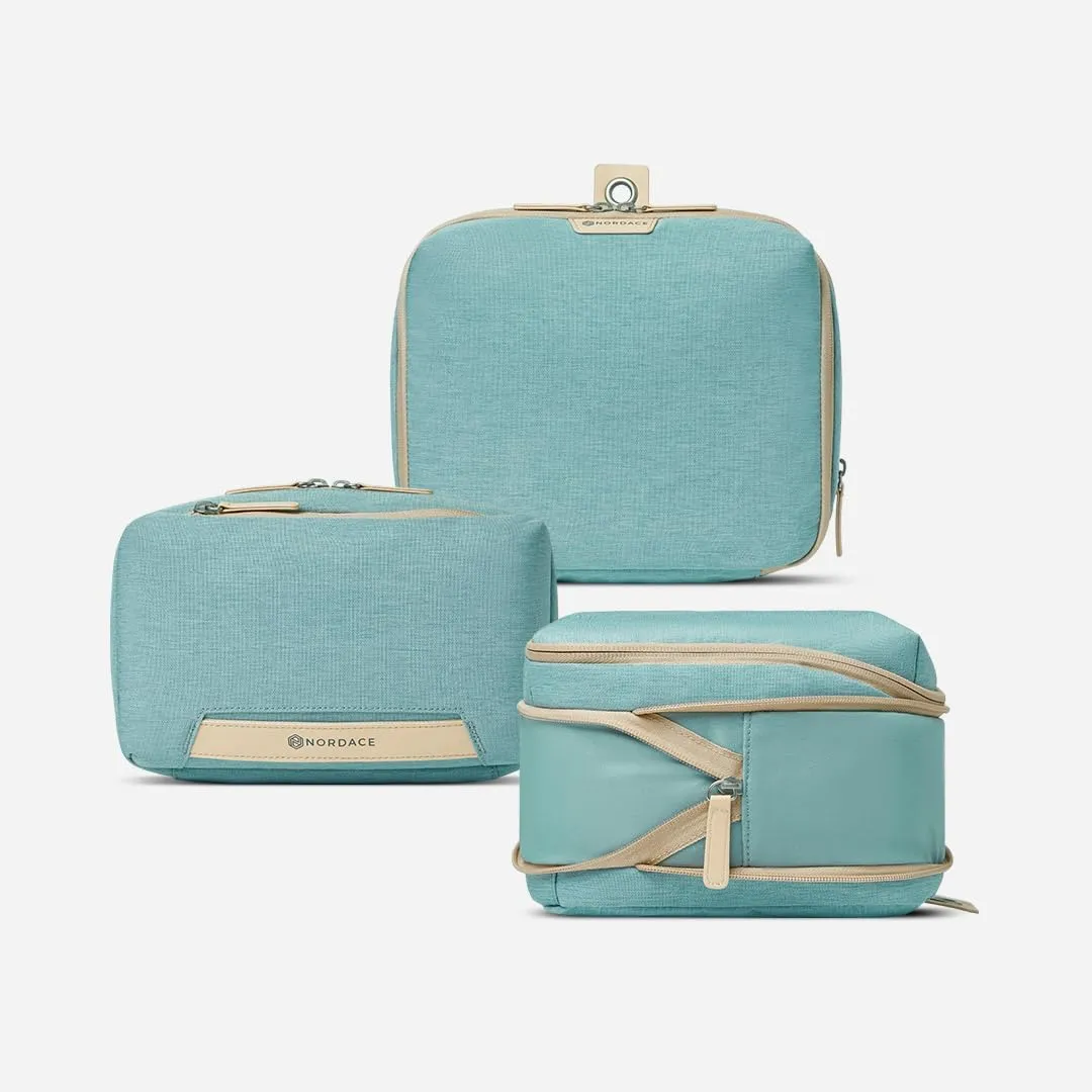 Nordace Travel Packing Organizers Set for Men and Women - 2x Packing Cubes & 1x Wash Pouch - Durable & Water Resistant (Aqua)