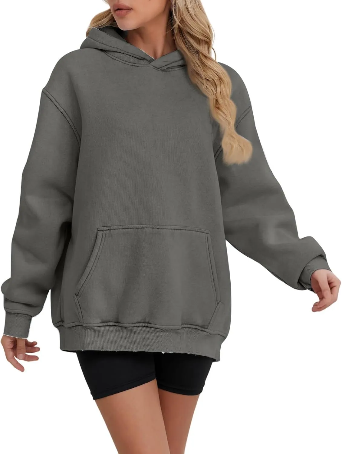 Oversized Hoodies for Women Trendy Plus Size Long Sleeve Solid Sweatshirt Loose Casual Comfy Pullover Top with Pocket
