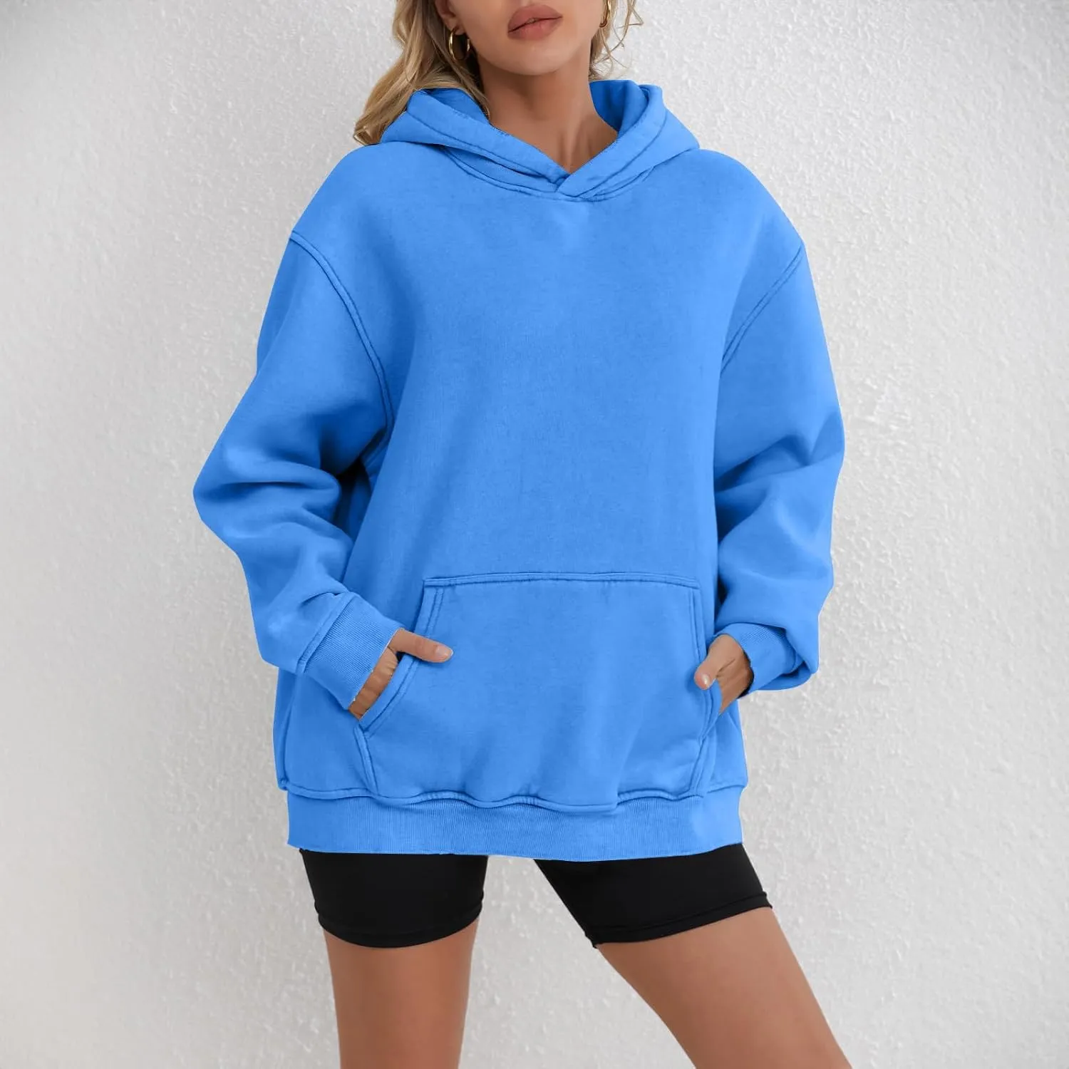 Oversized Hoodies for Women Trendy Plus Size Long Sleeve Solid Sweatshirt Loose Casual Comfy Pullover Top with Pocket