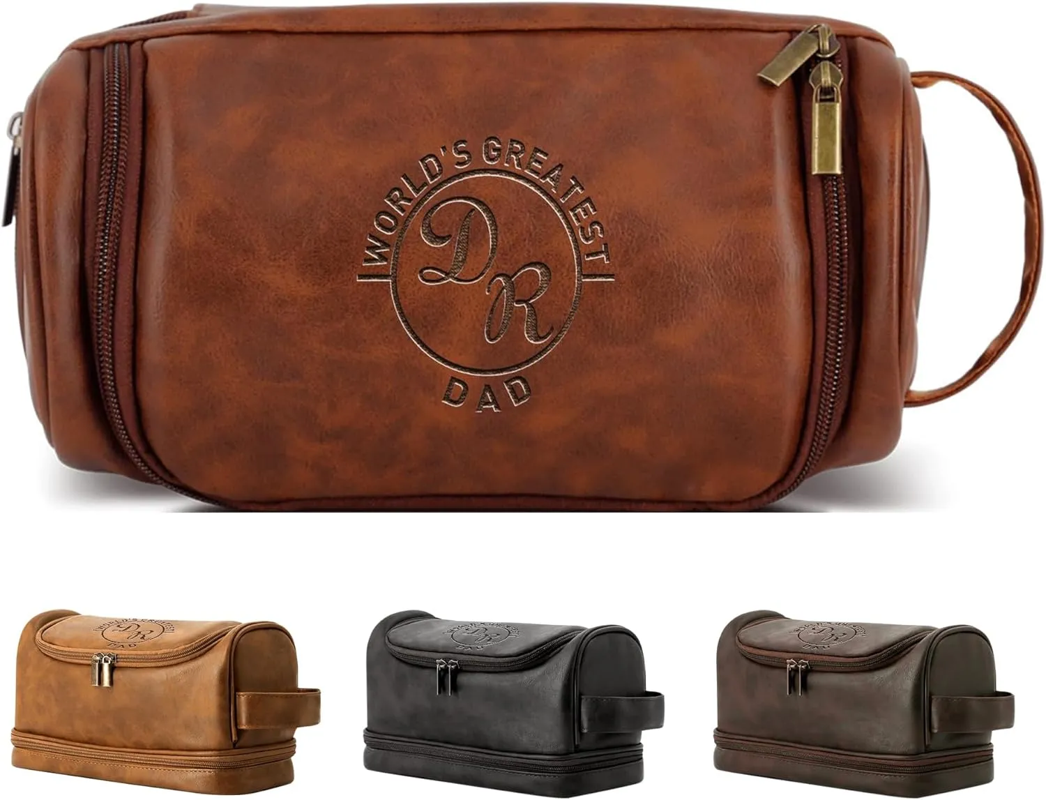Personalized Leather Toiletry Bag for Men Engraved Name, Custom Groomsmen Shaving Dopp Kit Large Capacity PU Leather Handcrafted Travel Bag for Father's Day, Boy Friend,Husband