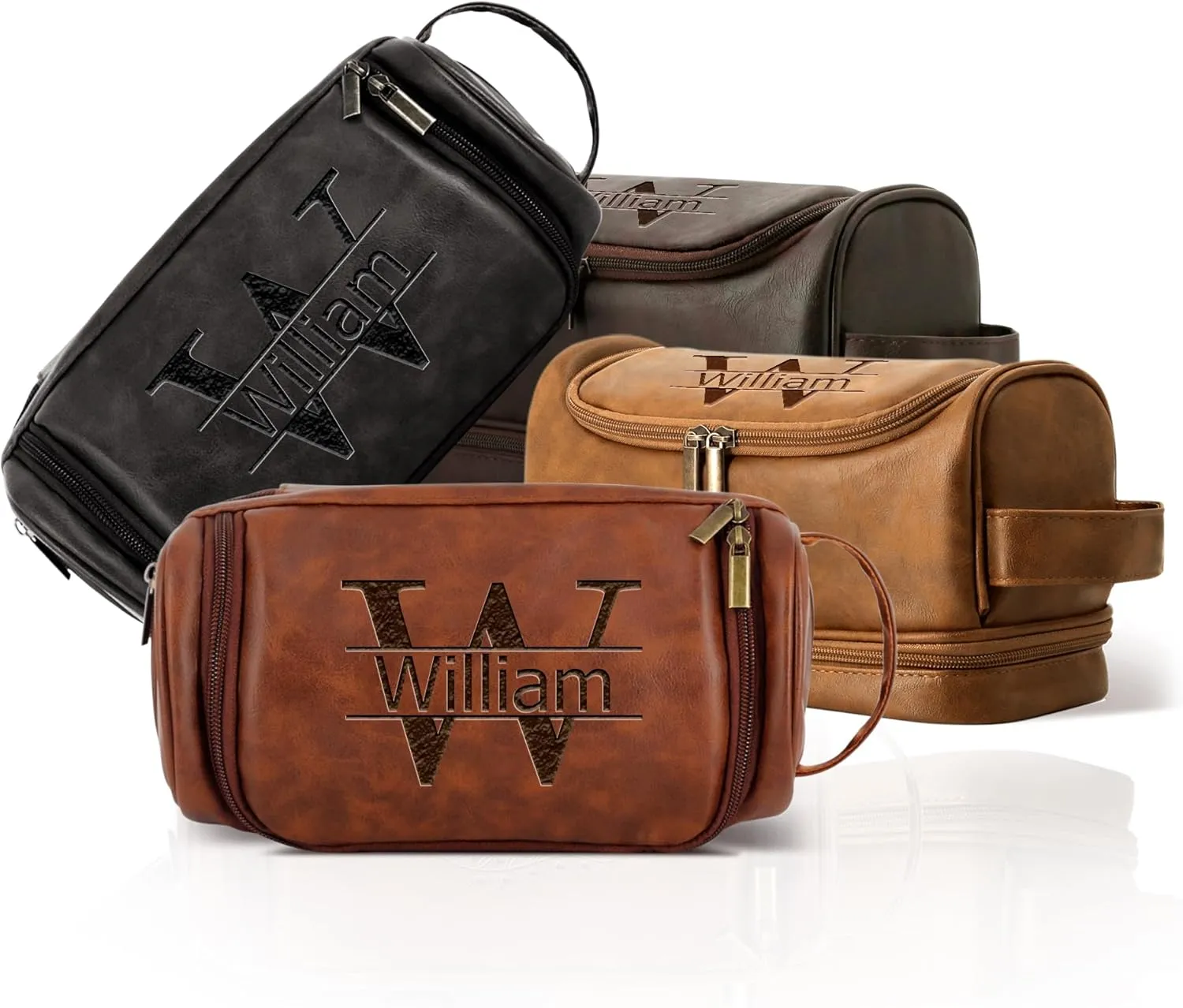 Personalized Leather Toiletry Bag for Men Engraved Name, Custom Groomsmen Shaving Dopp Kit Large Capacity PU Leather Handcrafted Travel Bag Gift for Father's Day, Boy Friend,Husband