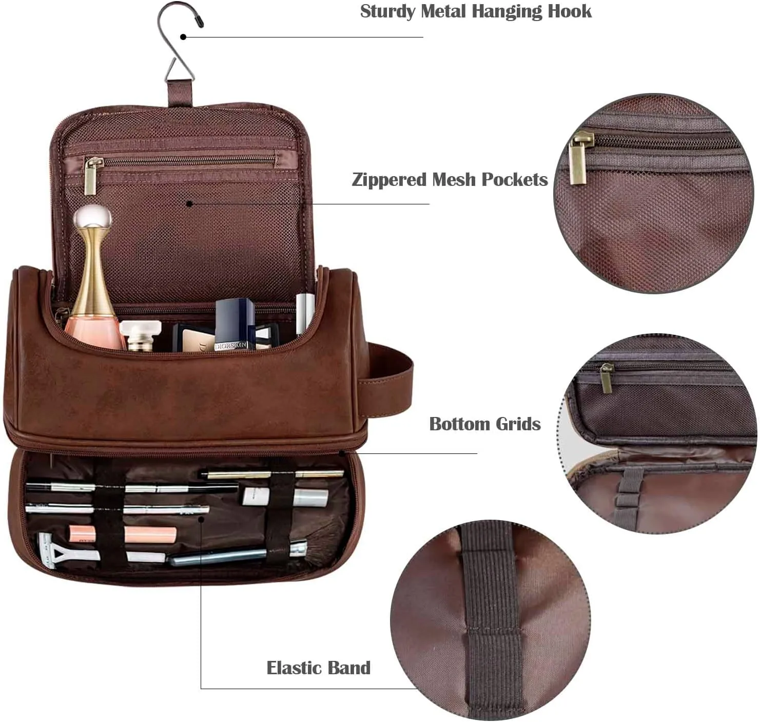 Personalized Leather Toiletry Bag for Men Engraved Name, Custom Groomsmen Shaving Dopp Kit Large Capacity PU Leather Handcrafted Travel Bag Gift for Father's Day, Boy Friend,Husband