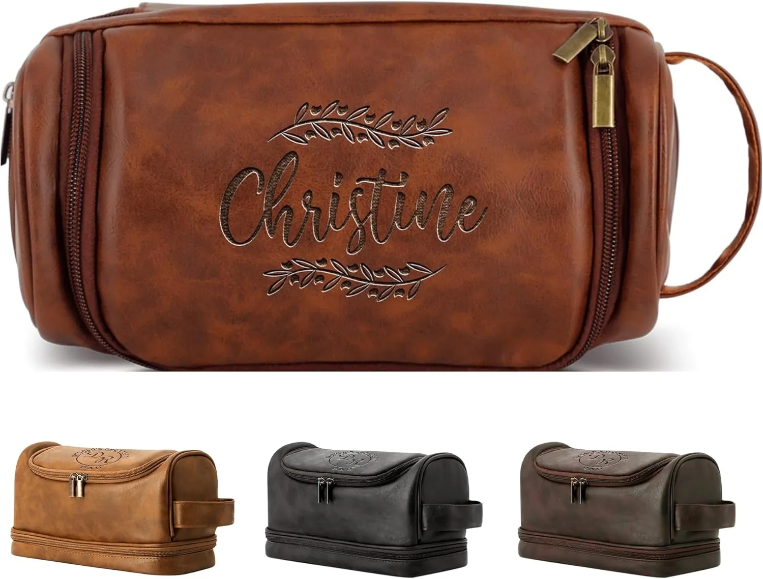 Personalized Leather Toiletry Bag for Men Engraved Name, Custom Groomsmen Shaving Dopp Kit Large Capacity PU Leather Handcrafted Travel Bag Gift for Father's Day, Boy Friend,Husband