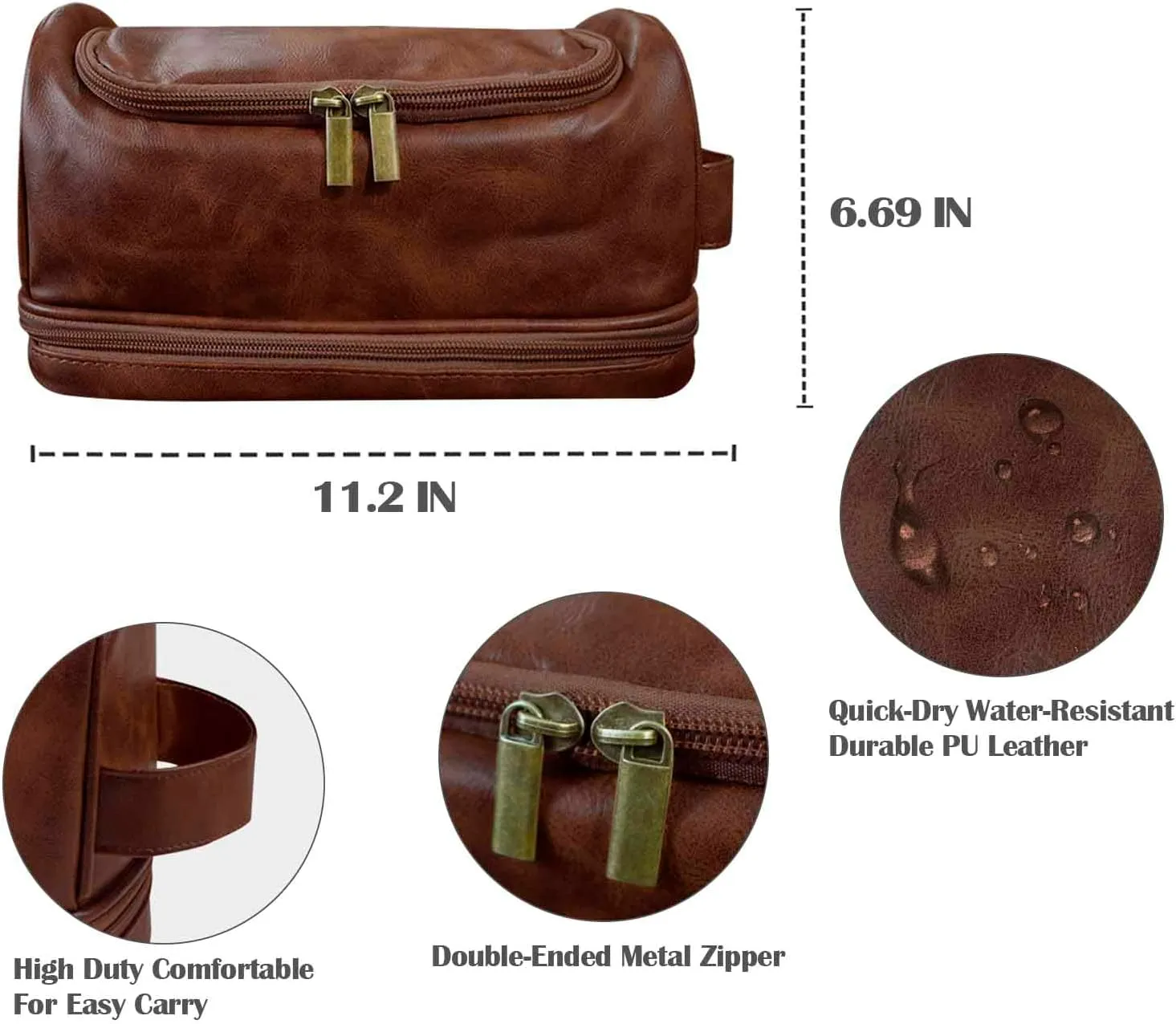 Personalized Leather Toiletry Bag for Men Engraved Name, Custom Groomsmen Shaving Dopp Kit Large Capacity PU Leather Handcrafted Travel Bag Gift for Father's Day, Boy Friend,Husband