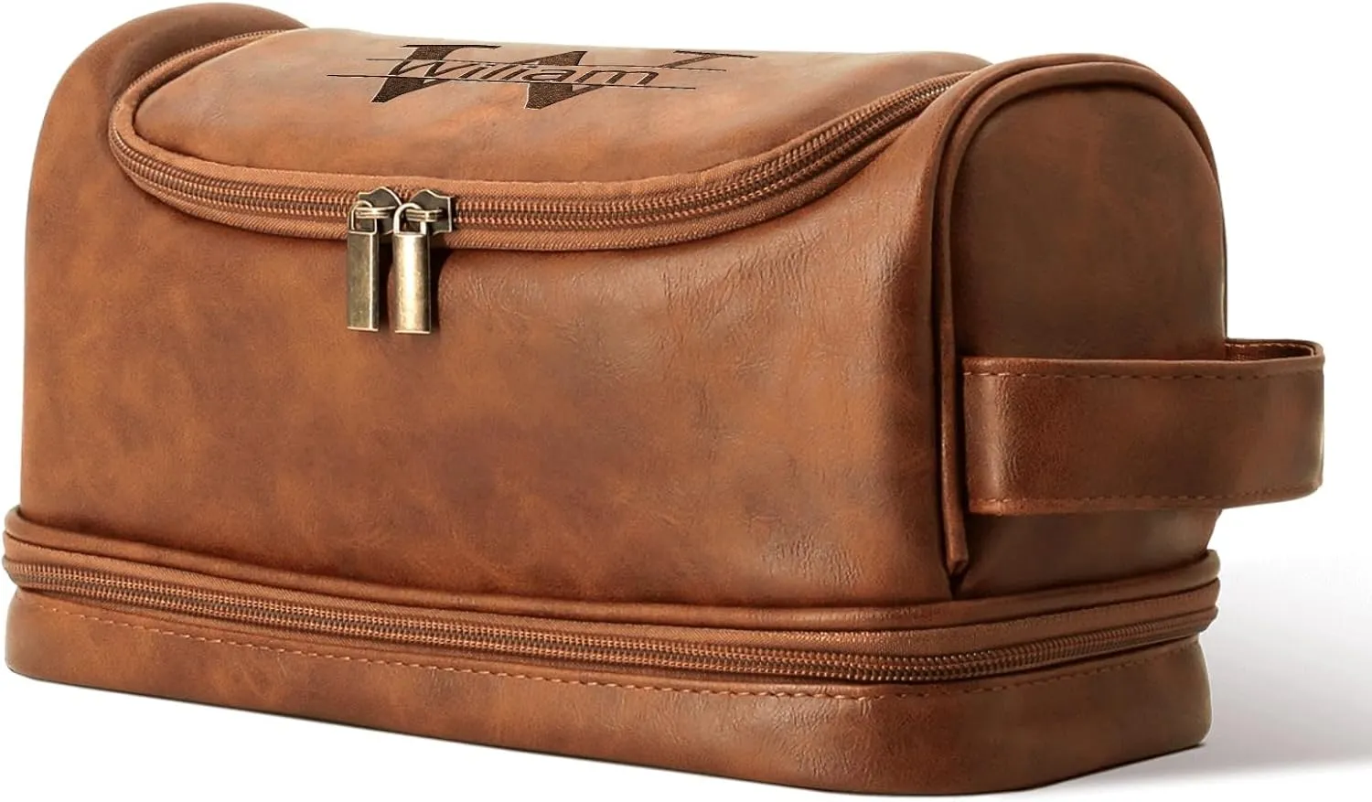 Personalized Leather Toiletry Bag for Men Engraved Name, Custom Groomsmen Shaving Dopp Kit Large Capacity PU Leather Handcrafted Travel Bag Gift for Father's Day, Boy Friend,Husband