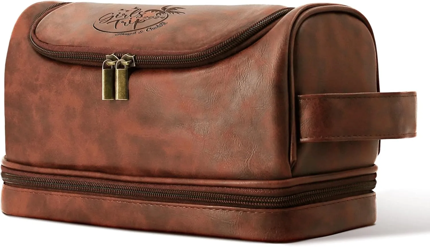 Personalized Leather Toiletry Bag for Men Engraved Name, Custom Groomsmen Shaving Dopp Kit Large Capacity PU Leather Travel bag Custom 4 Colors Handcrafted Travel Bag Gift for Family,Friends,Sisters