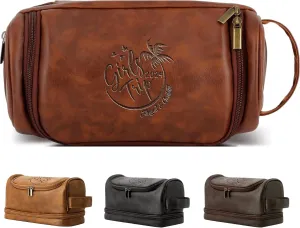 Personalized Leather Toiletry Bag for Men Engraved Name, Custom Groomsmen Shaving Dopp Kit Large Capacity PU Leather Travel bag Custom 4 Colors Handcrafted Travel Bag Gift for Family,Friends,Sisters