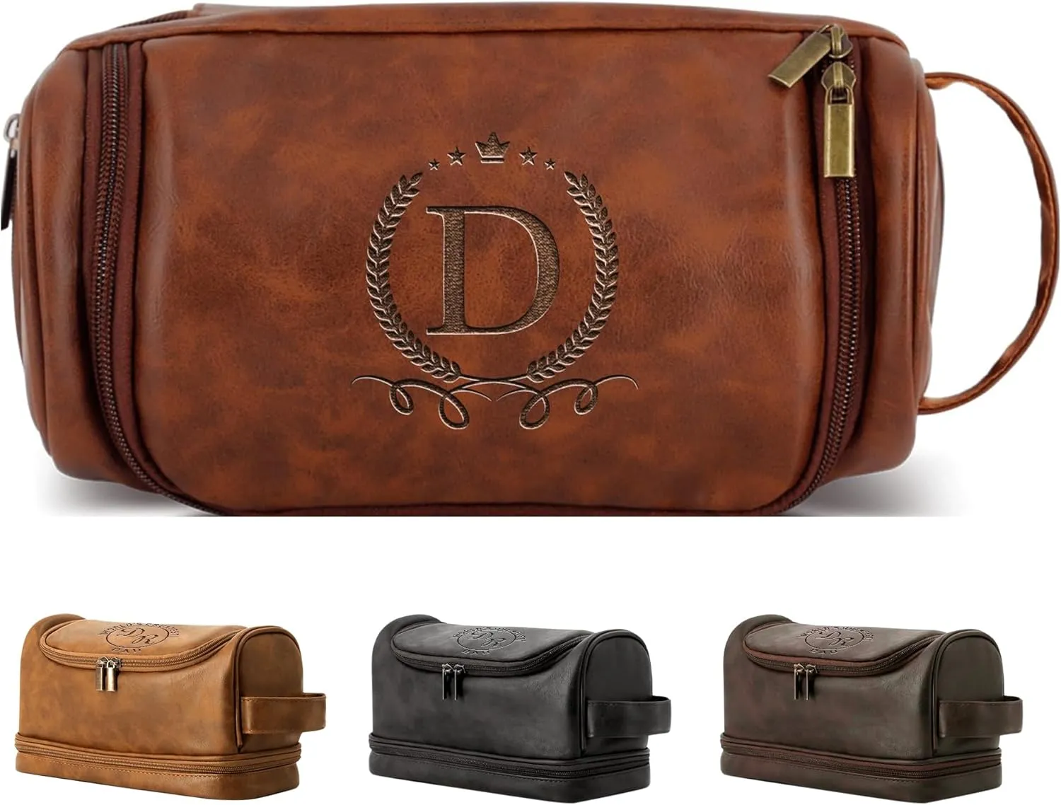Personalized Leather Toiletry Bag for Men Engraved Name, Custom Groomsmen Shaving Dopp Kit Large Capacity PU Leather Travel bag Handcrafted Travel Bag Gift for Father's Day, Boy Friend,Husband