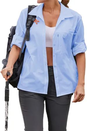 PINSPARK Womens UPF 50  UV Sun Protection Shirts Long Sleeve Outdoor Fishing Blouse Quick Dry Safari Hiking Tops with Pockets