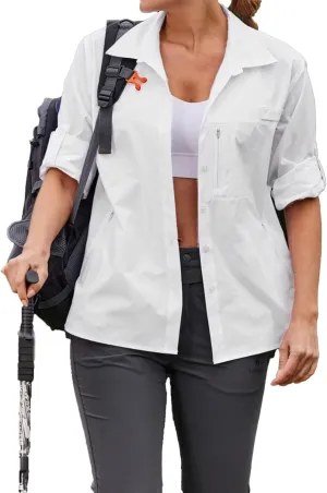 PINSPARK Womens UPF 50  UV Sun Protection Shirts Long Sleeve Outdoor Fishing Blouse Quick Dry Safari Hiking Tops with Pockets