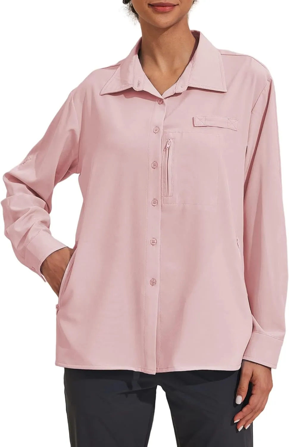 PINSPARK Womens UPF 50  UV Sun Protection Shirts Long Sleeve Outdoor Fishing Blouse Quick Dry Safari Hiking Tops with Pockets