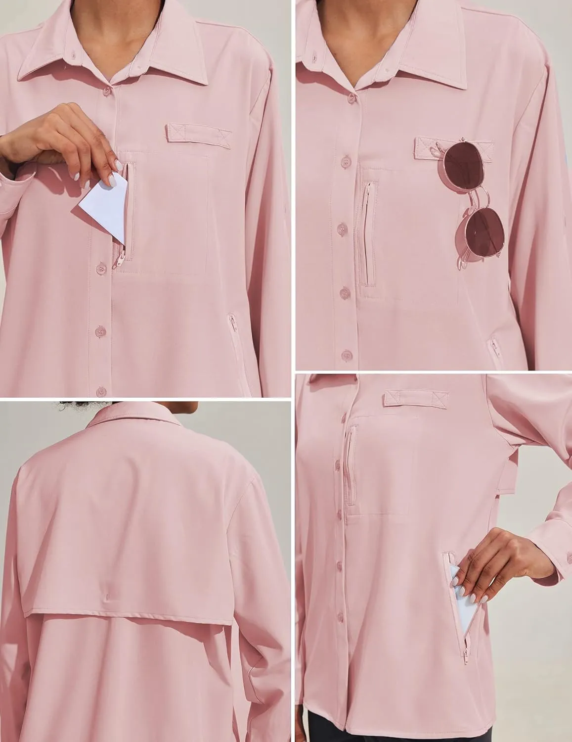 PINSPARK Womens UPF 50  UV Sun Protection Shirts Long Sleeve Outdoor Fishing Blouse Quick Dry Safari Hiking Tops with Pockets
