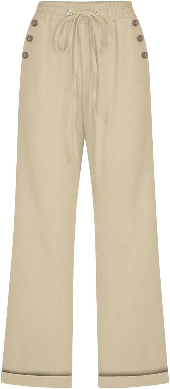 Plus Size Capris for Women Cotton Linen Capri Pants Elastic Waist 3/4 Long Shorts Casual Summer Pants with Pockets