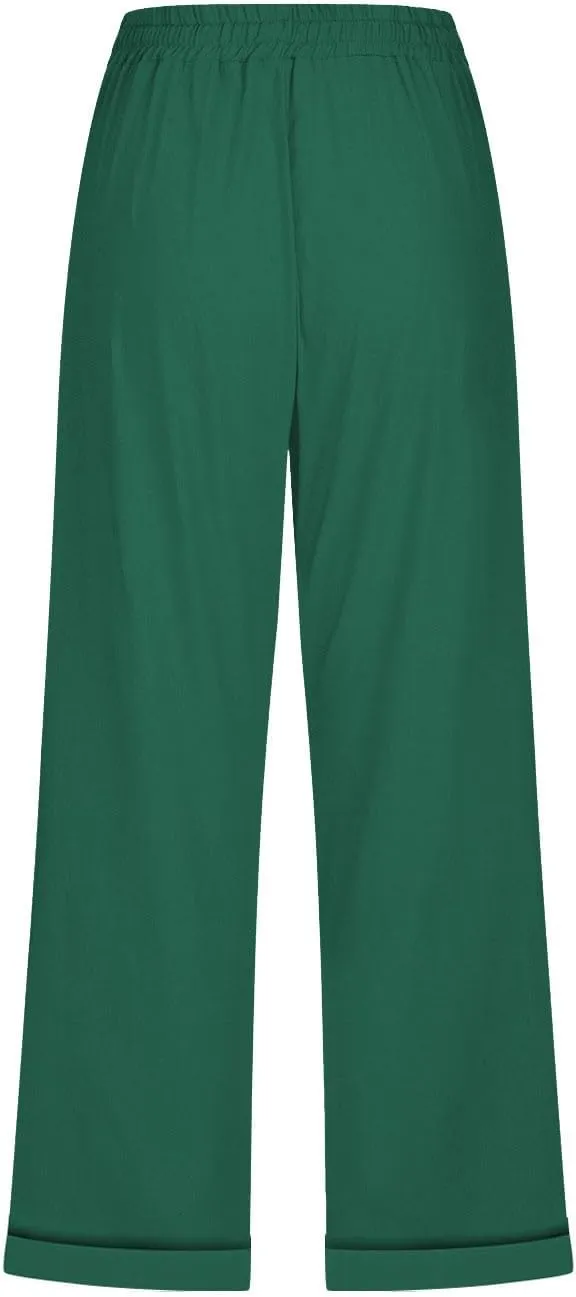 Plus Size Capris for Women Cotton Linen Capri Pants Elastic Waist 3/4 Long Shorts Casual Summer Pants with Pockets