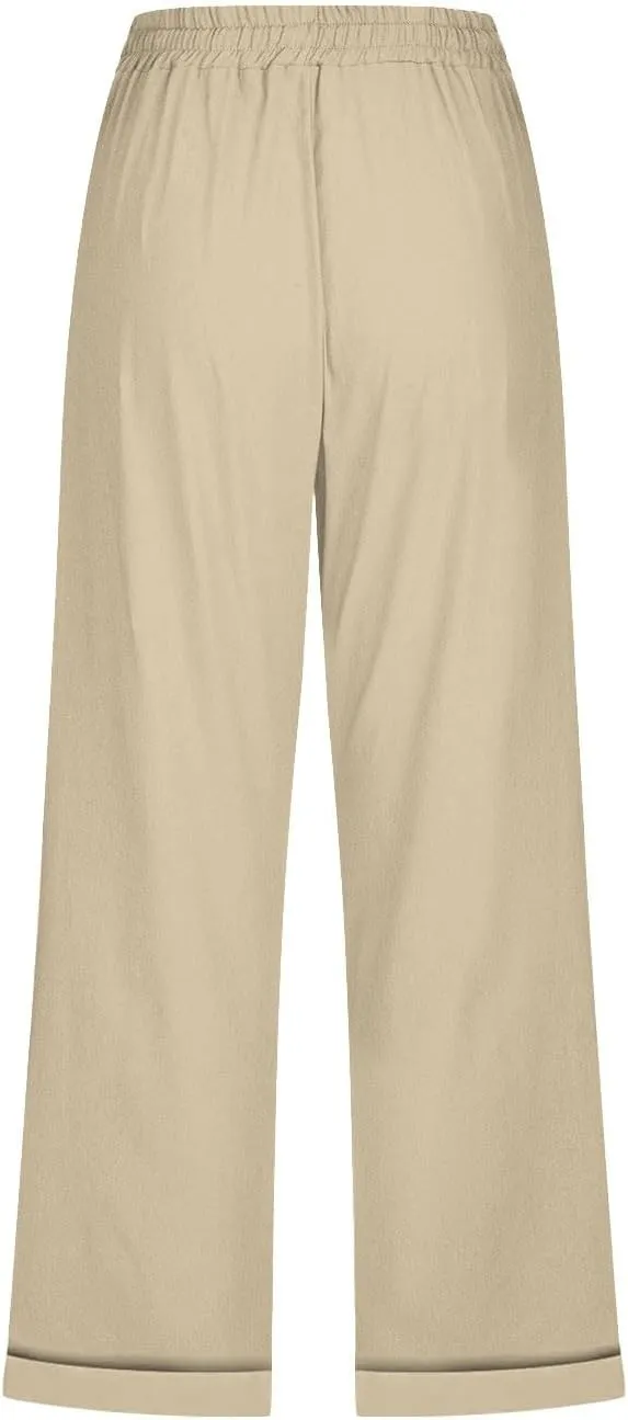 Plus Size Capris for Women Cotton Linen Capri Pants Elastic Waist 3/4 Long Shorts Casual Summer Pants with Pockets