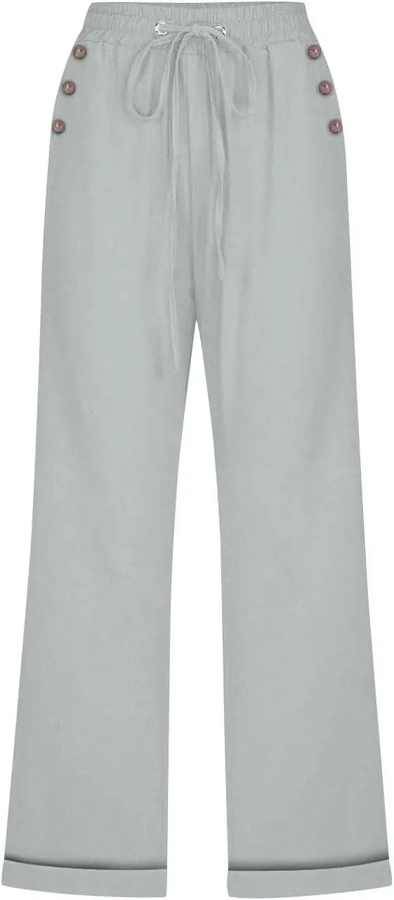 Plus Size Capris for Women Cotton Linen Capri Pants Elastic Waist 3/4 Long Shorts Casual Summer Pants with Pockets