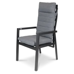 San Sebastian Reclining Dining Chair in Gunmetal and Platinum Olefin Cushions