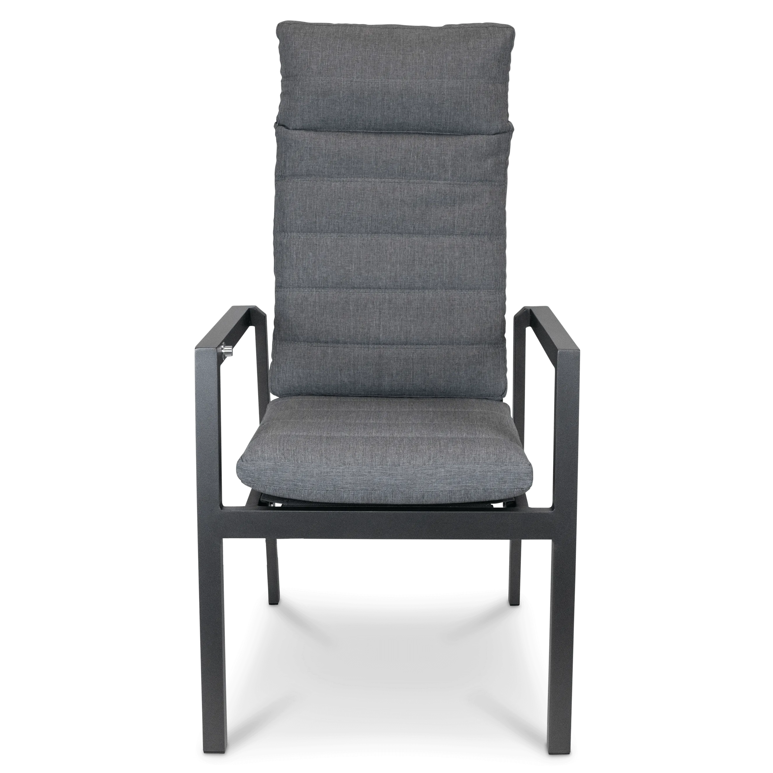 San Sebastian Reclining Dining Chair in Gunmetal and Platinum Olefin Cushions