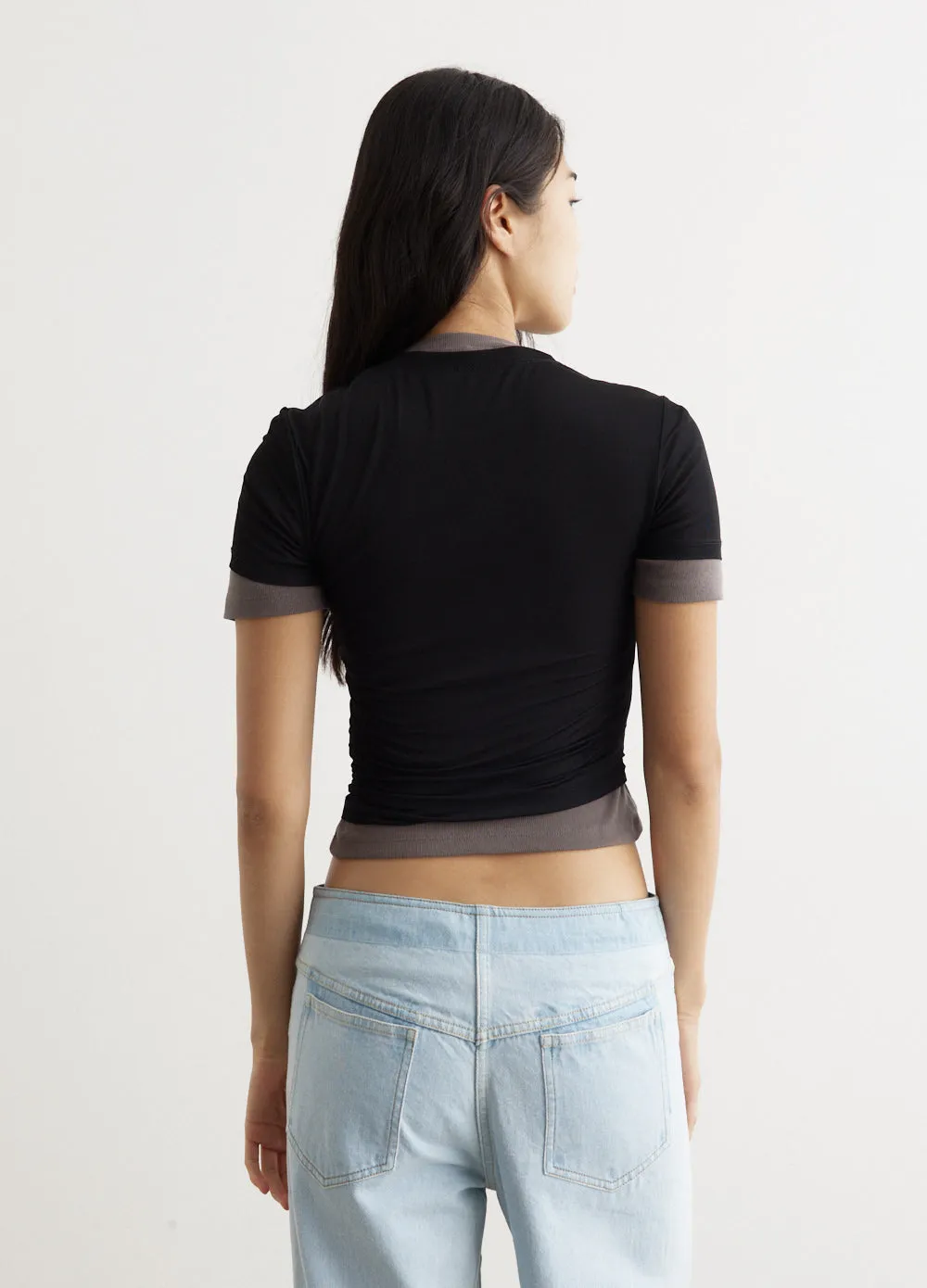 Sheer Overlay Loophole Rib T-Shirt