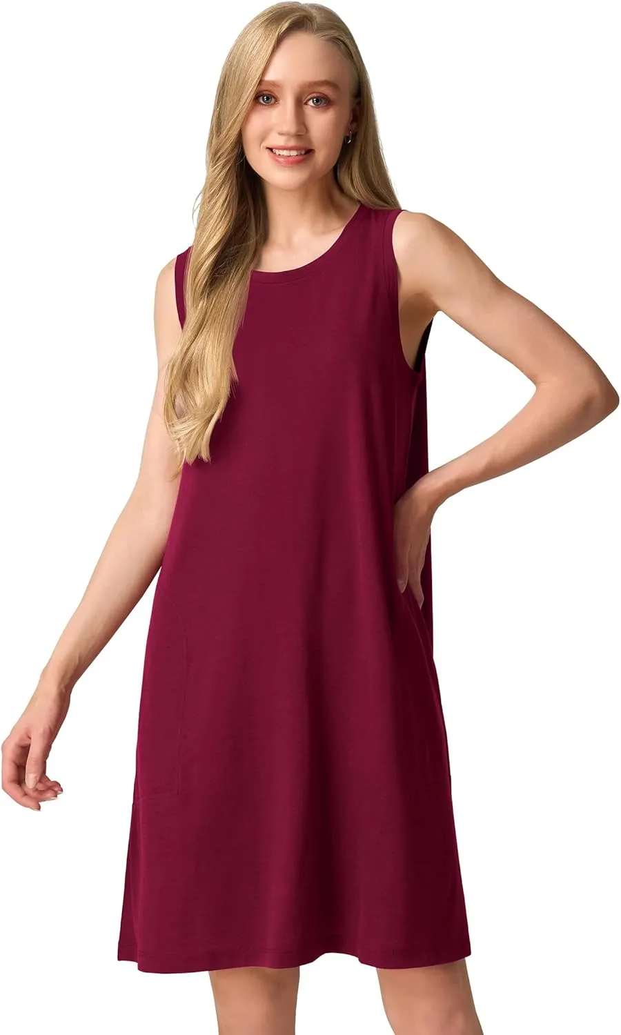 SIORO 100% Merino Wool Women's Sleeveless Dress Casual Solid Tank Dress for Women Knee-Length Summer Dresses with Pockets