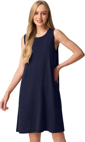 SIORO 100% Merino Wool Women's Sleeveless Dress Casual Solid Tank Dress for Women Knee-Length Summer Dresses with Pockets