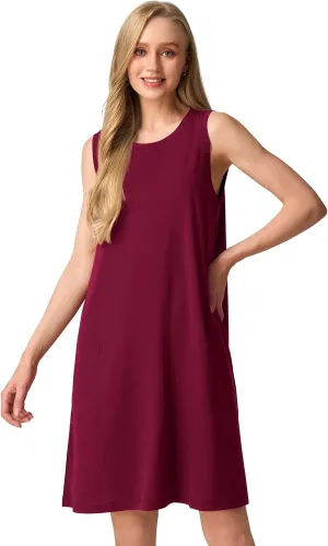 SIORO 100% Merino Wool Women's Sleeveless Dress Casual Solid Tank Dress for Women Knee-Length Summer Dresses with Pockets