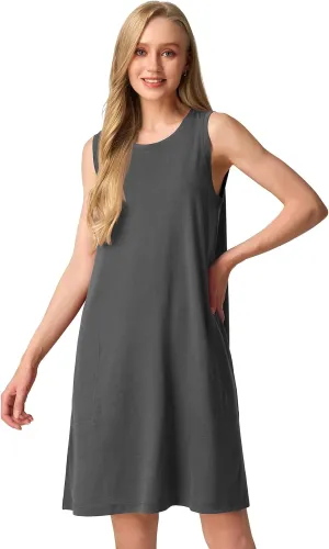 SIORO 100% Merino Wool Women's Sleeveless Dress Casual Solid Tank Dress for Women Knee-Length Summer Dresses with Pockets