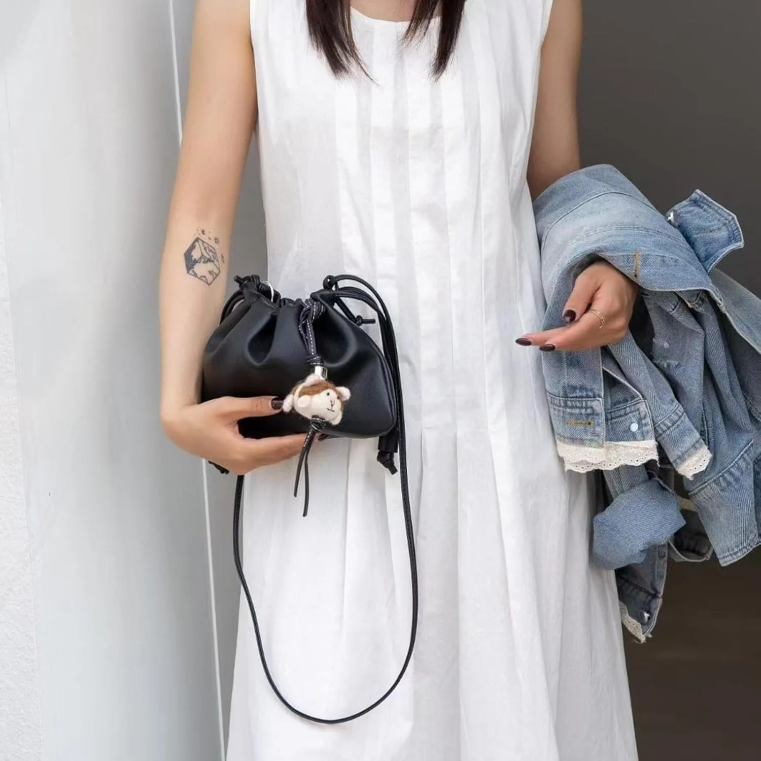 Soft Vegan genuine Leather Clutch Bag for women,fashion drawstring shoulder bag,folding bucket cloud crossbody bag.