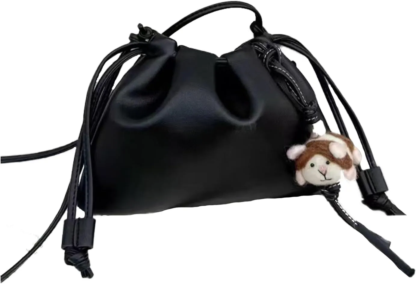 Soft Vegan genuine Leather Clutch Bag for women,fashion drawstring shoulder bag,folding bucket cloud crossbody bag.