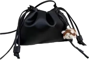 Soft Vegan genuine Leather Clutch Bag for women,fashion drawstring shoulder bag,folding bucket cloud crossbody bag.