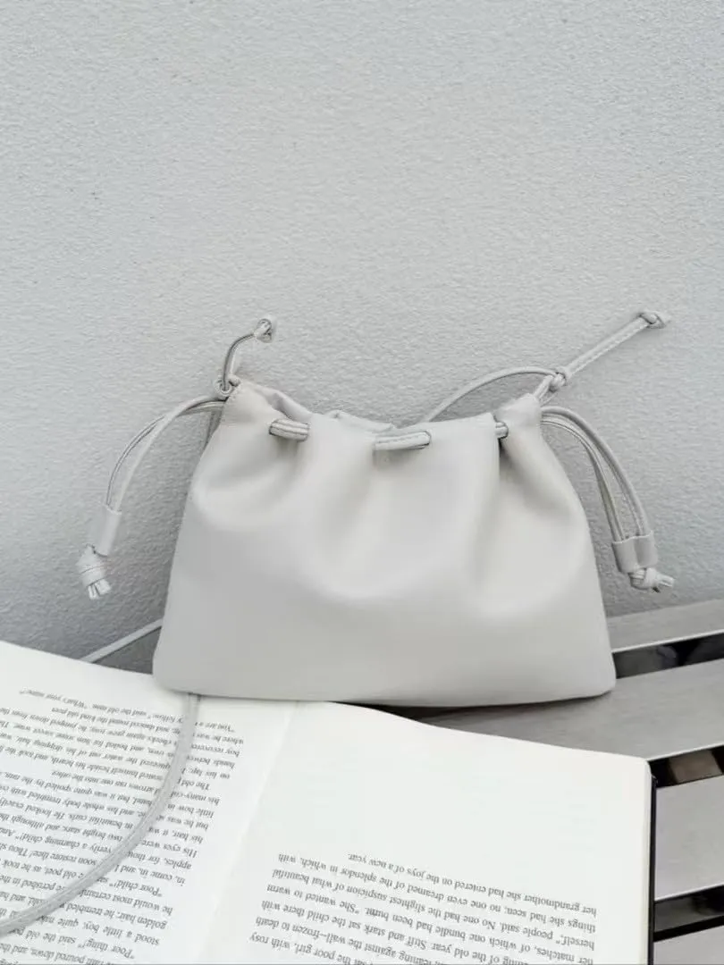 Soft Vegan genuine Leather Clutch Bag for women,fashion drawstring shoulder bag,folding bucket cloud crossbody bag.