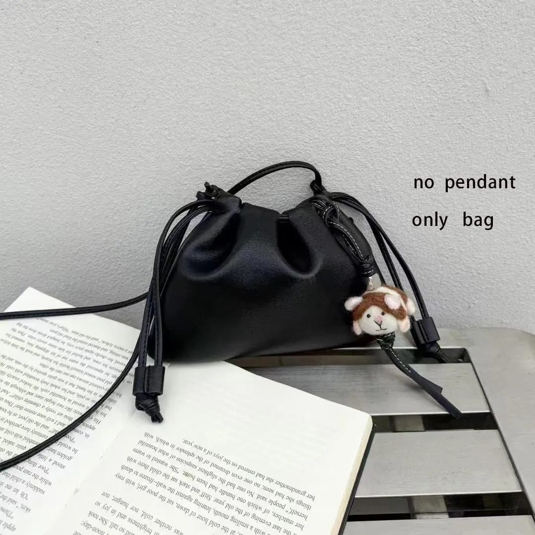 Soft Vegan genuine Leather Clutch Bag for women,fashion drawstring shoulder bag,folding bucket cloud crossbody bag.