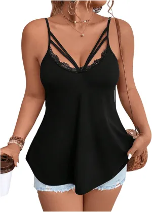 SOLY HUX Women's Plus Size Tops Sexy Lace Going Out Cami Tops Cut Out Spaghetti Strap Summer Camisole
