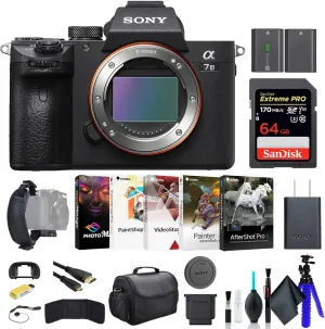 Sony a7 III Mirrorless Camera ILCE7M3/B, 64GB Memory Card, Bag, NP-FZ100 Compatible Battery, Card Reader, Corel Photo Software, HDMI Cable, Flex Tripod, Hand Strap, Memory Card Wallet, and More