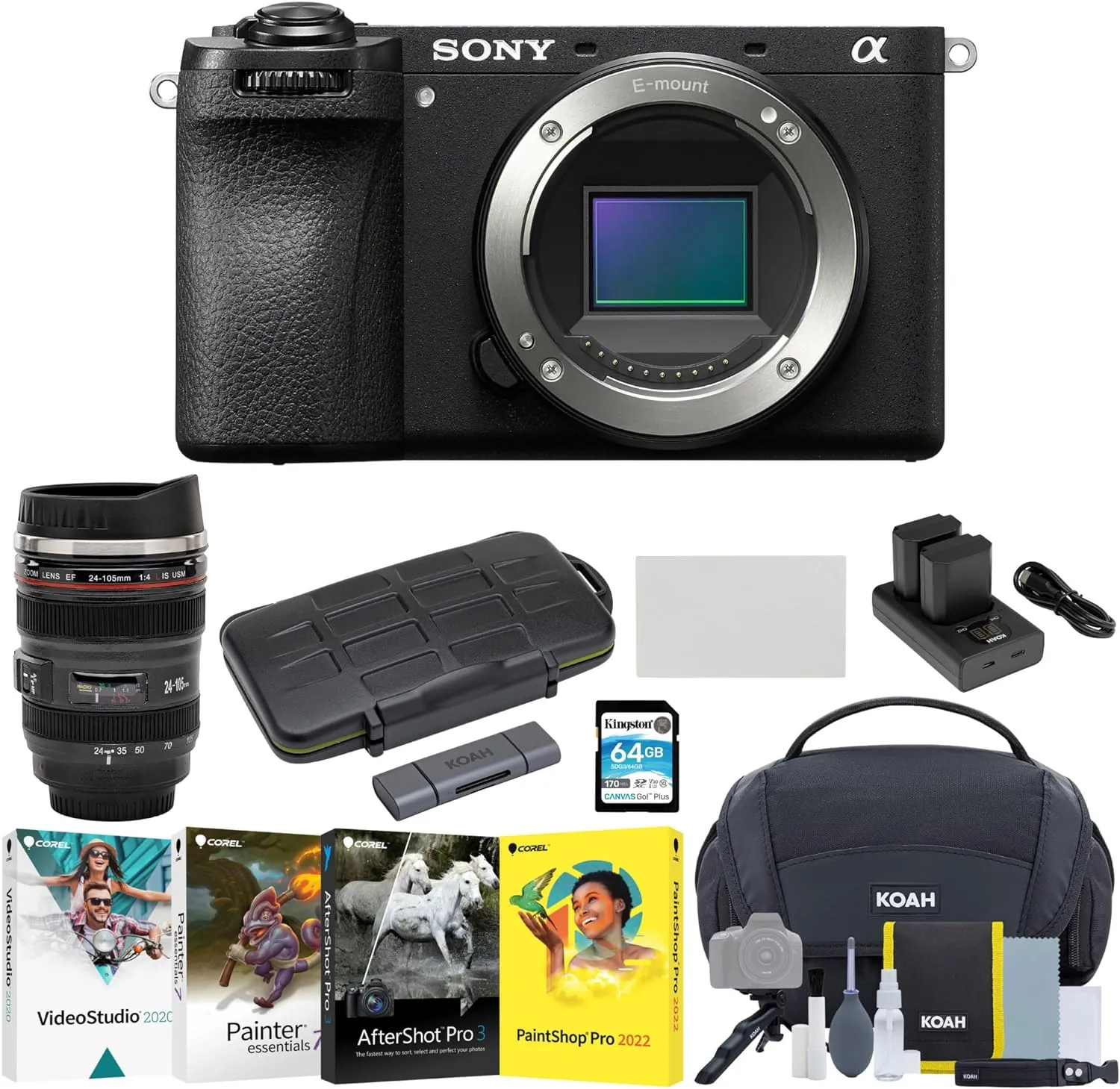 Sony Alpha 6700 APS-C Interchangeable Lens Hybrid Mirrorless Camera Body, High-Performance Photography for Enthusiasts Bundle with Editing Software, SD Card, Camera Bag, Mug and Accessories (8 Items)