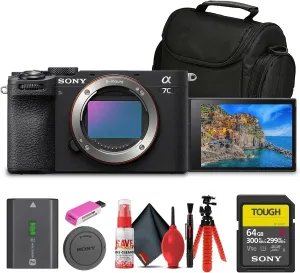 Sony Alpha 7C II Mirrorless Full-Frame Interchangeable Lens Camera (ILCE-7CM2/B)   64GB SF-G Tough Card   Bag   Card Reader   Flex Tripod   Cleaning Kit (Renewed)