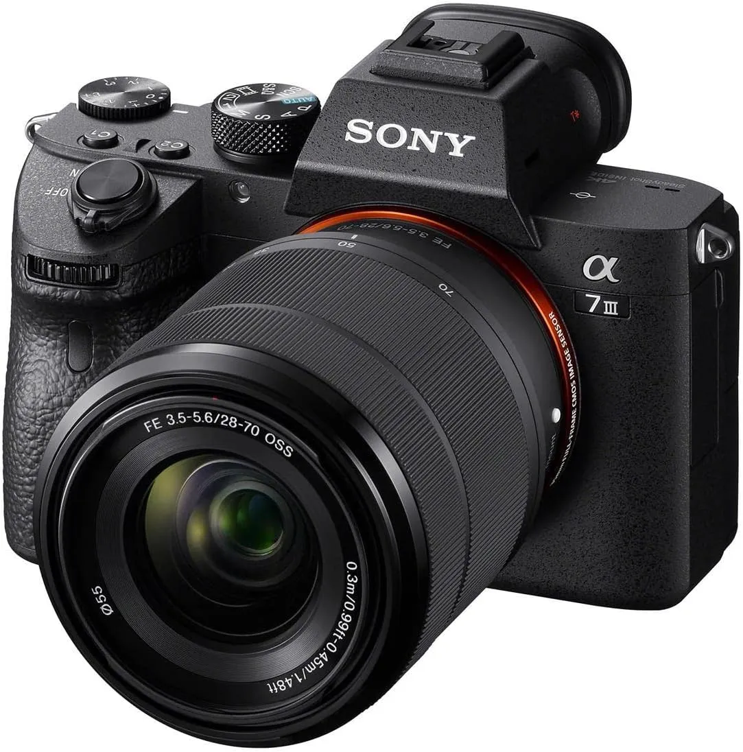 Sony Alpha a7 III Mirrorless Digital Camera with 28-70mm Lens Video Bundle with Bag, 64GB SD Card, Mic, LED Light, Extra Battery, Charger, and Accessories