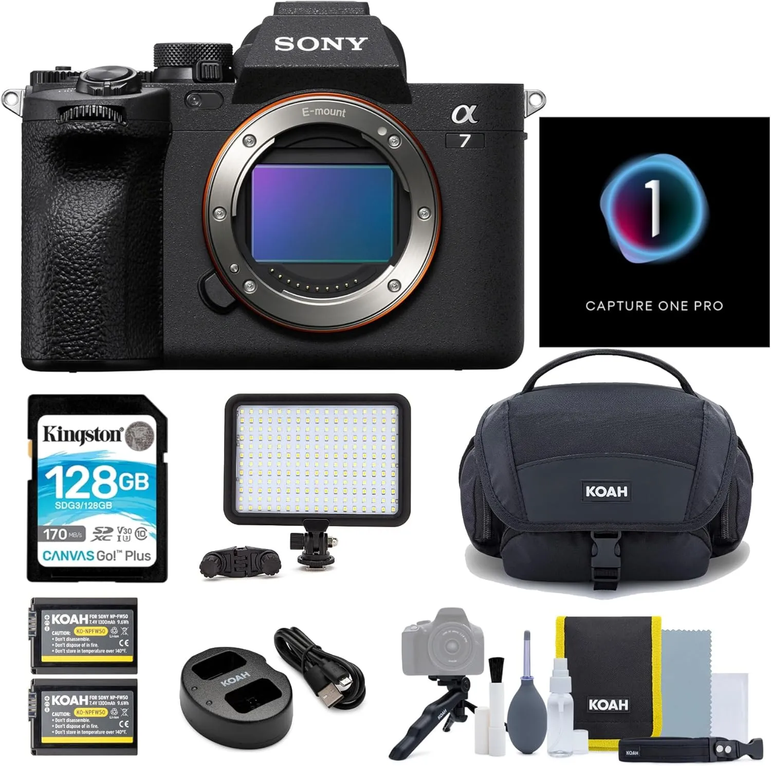 Sony Alpha A7IV E-Mount Interchangeable Lens Mirrorless Camera with Full Frame Sensor Bundle with Led Light Panel, Camera Bag, 128 GB Memory Card and Camera Accessories (6 Items)