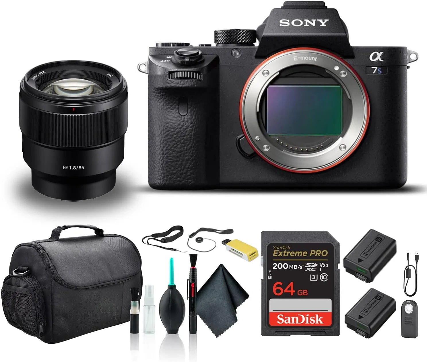 Sony Alpha a7S II Mirrorless Camera ILCE7SM2/B with Sony FE 24-70mm Lens, Soft Bag, Additional Battery, 64GB Card, Card Reader, Plus Accessories
