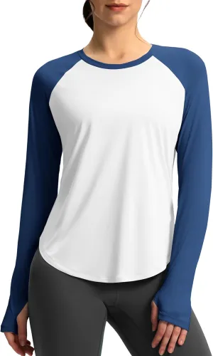 Soothfeel Womens Sun Shirts UPF 50  UV Protection Lightweight Quick Dry Long Sleeve Workout Hiking Tops Outdoor White Navy M