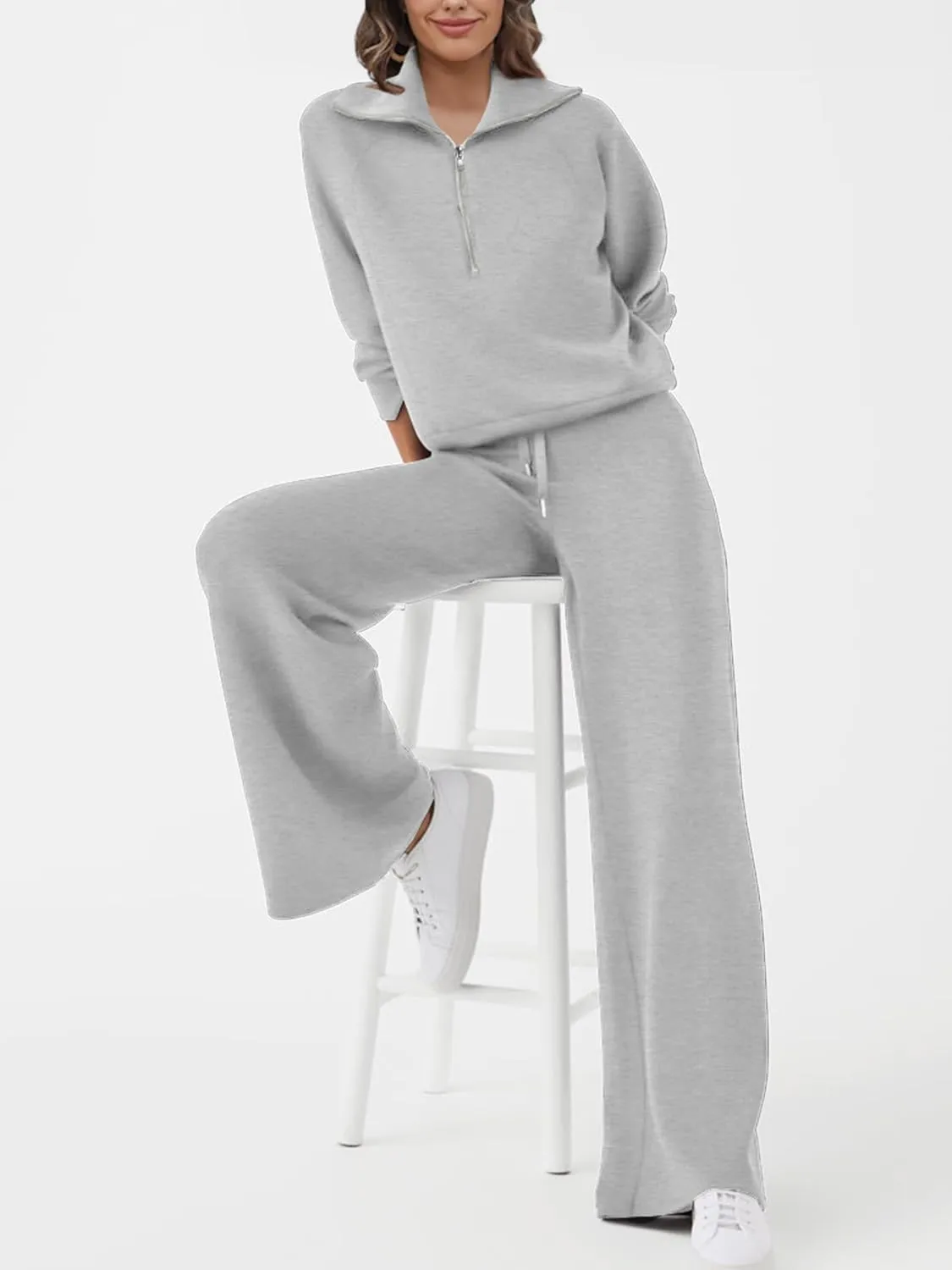 SuperPrity Women 2 Piece Outfits 2024 Fall Fashion Trendy Sweatsuit Oversized Sweatshirt Sweatpants Matching Sweat Lounge Set