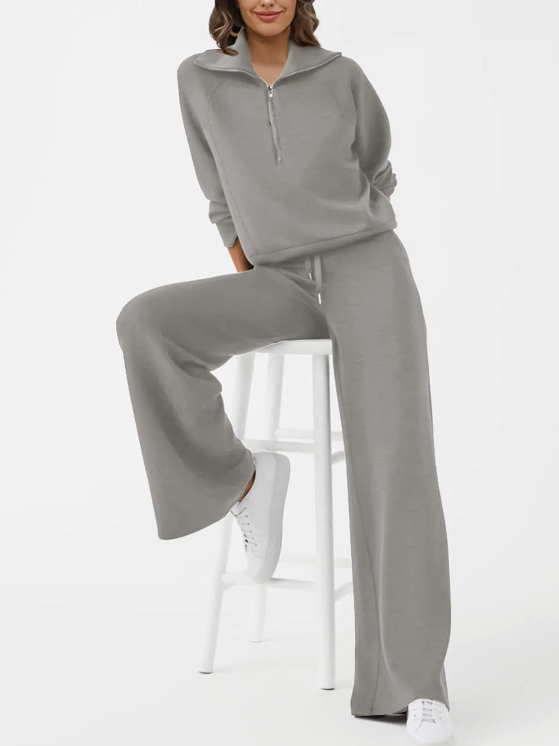 SuperPrity Women 2 Piece Outfits 2024 Fall Fashion Trendy Sweatsuit Oversized Sweatshirt Sweatpants Matching Sweat Lounge Set