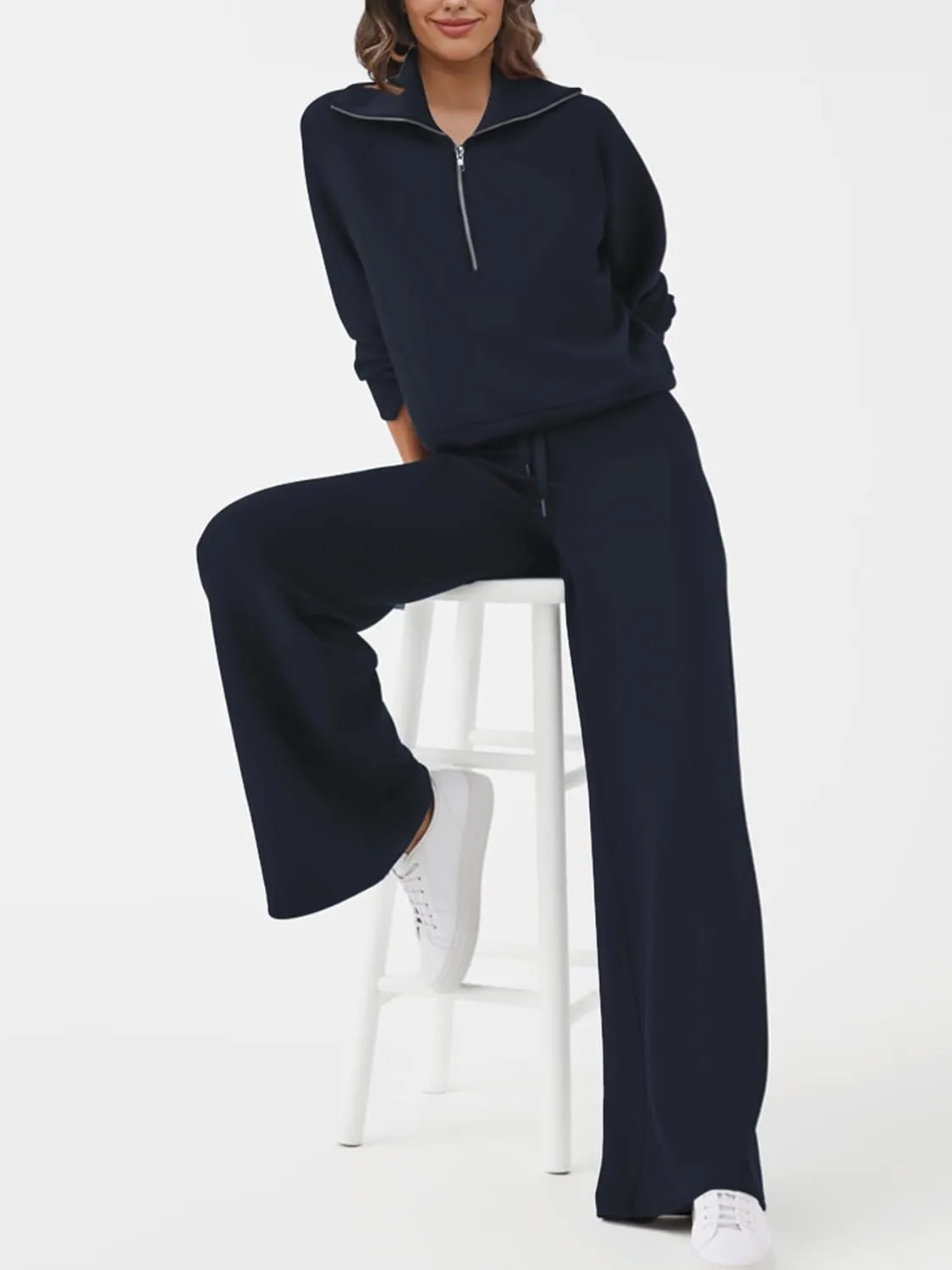 SuperPrity Women 2 Piece Outfits 2024 Fall Fashion Trendy Sweatsuit Oversized Sweatshirt Sweatpants Matching Sweat Lounge Set