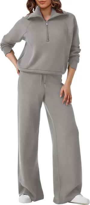 SuperPrity Women 2 Piece Outfits 2024 Fall Fashion Trendy Sweatsuit Oversized Sweatshirt Sweatpants Matching Sweat Lounge Set