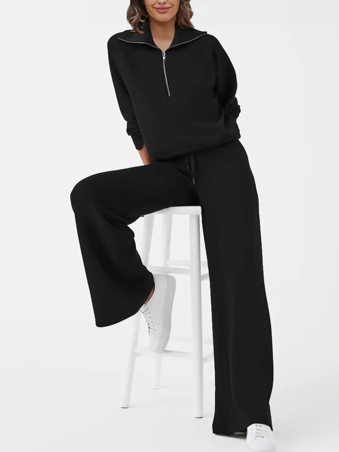 SuperPrity Women 2 Piece Outfits 2024 Fall Fashion Trendy Sweatsuit Oversized Sweatshirt Sweatpants Matching Sweat Lounge Set