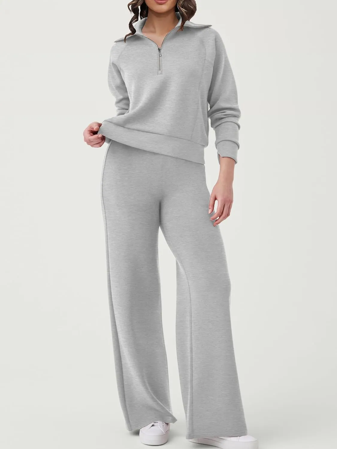 SuperPrity Women 2 Piece Outfits 2024 Fall Fashion Trendy Sweatsuit Oversized Sweatshirt Sweatpants Matching Sweat Lounge Set