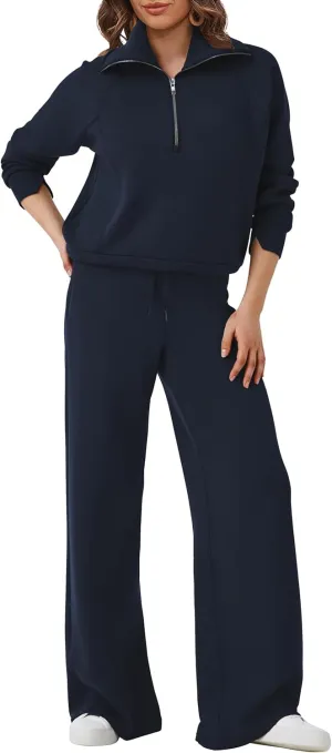 SuperPrity Women 2 Piece Outfits 2024 Fall Fashion Trendy Sweatsuit Oversized Sweatshirt Sweatpants Matching Sweat Lounge Set