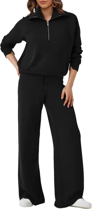 SuperPrity Women 2 Piece Outfits 2024 Fall Fashion Trendy Sweatsuit Oversized Sweatshirt Sweatpants Matching Sweat Lounge Set